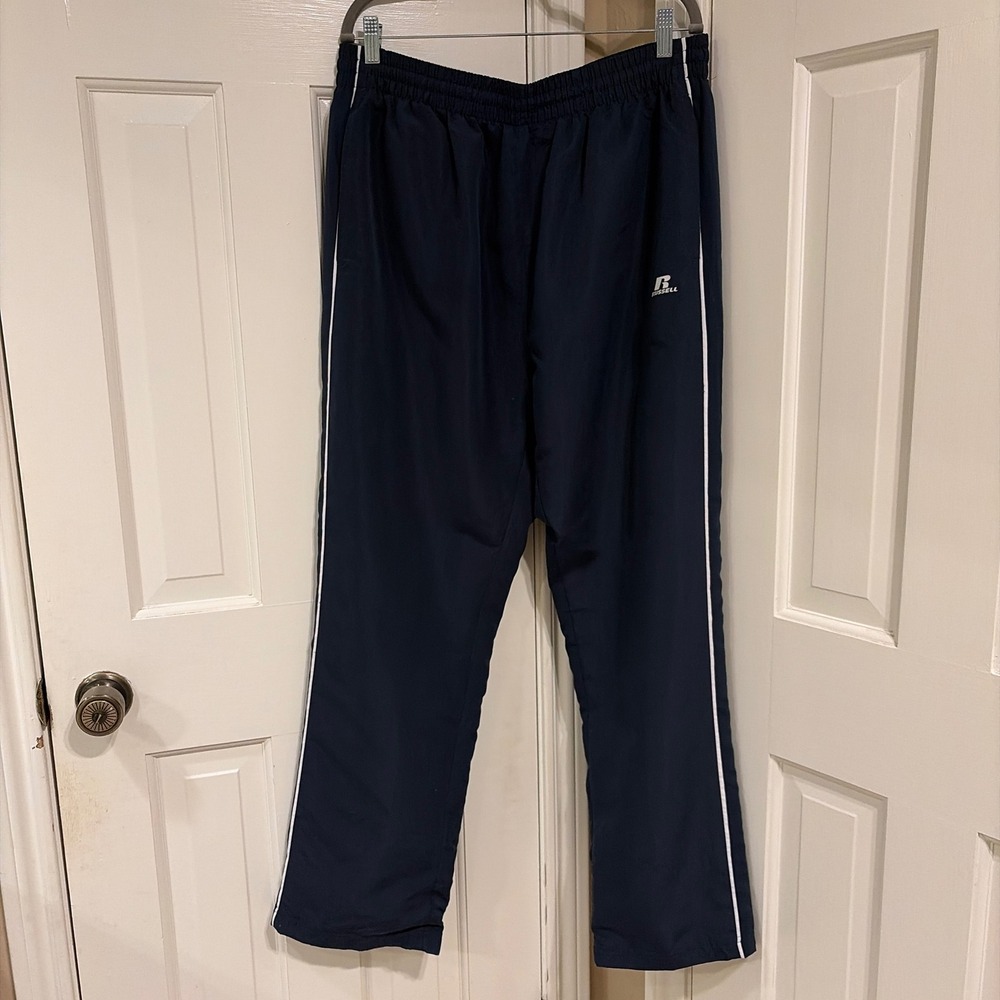 Russell Athletic Mens Relaxed Track Pants Navy Blue Large Side Stripe Warmup